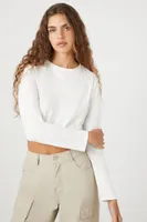 Women's Rhinestone Long-Sleeve Crop Top White