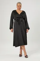 Women's Satin Surplice Maxi Dress in Black, 1X