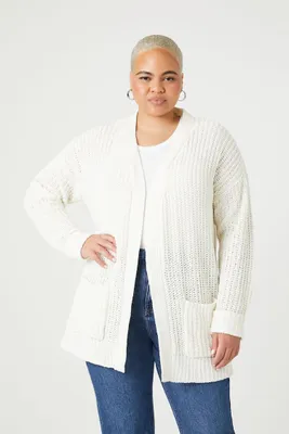 Women's Open-Front Cardigan Sweater in Cream, 3X