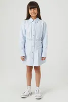 Girls Striped Shirt Dress (Kids) in Blue/White, 11/12