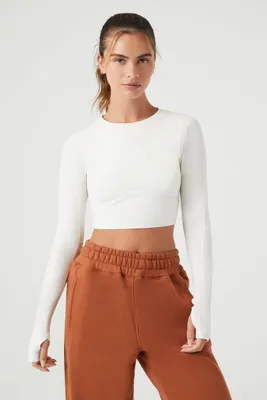 Women's Active Thumbhole Cutout Crop Top in White Large