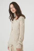 Women's Distressed V-Neck Sweater in Birch Medium