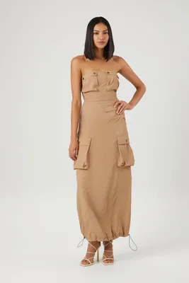 Women's Cargo Tube Maxi Dress in Taupe Small