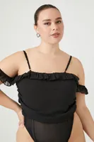 Women's Clip Dot Ruffle Bodysuit in Black, 3X