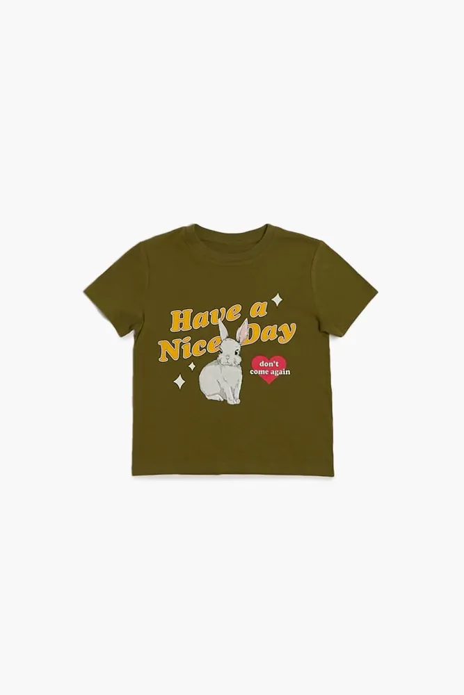 Girls Have a Nice Day Graphic T-Shirt (Kids) in Olive, 9/10