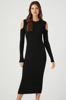 Women's Open-Shoulder Midi Sweater Dress in Black Small