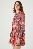 Women's Floral Abstract Print Romper in Orange Small