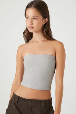 Women's Ribbed Knit Tube Top in Silver Small