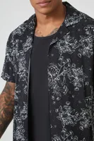 Men Rayon Floral Print Shirt in Black/White Medium