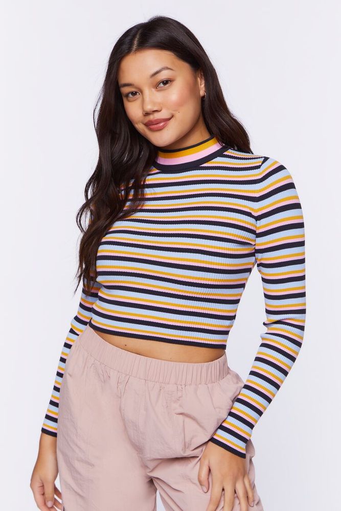 Women's Striped Cutout Sweater-Knit Top in Black Small