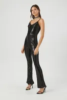 Women's Sequin Cami Flare Jumpsuit in Black, XS