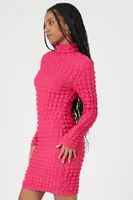 Women's Quilted Mock Neck Mini Dress in Pink Medium