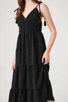 Women's Crochet-Trim Tassel Midi Dress in Black Large