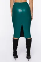 Women's Faux Leather Pencil Midi Skirt in Emerald Small