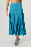 Women's Smocked Crop Top & Midi Skirt Set in Teal, XL