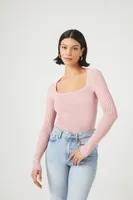 Women's Ribbed Knit Long-Sleeve Bodysuit in Pale Mauve Medium