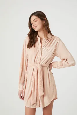 Women's Satin Midi Shirt Dress in Light Pink, XS