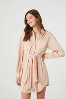 Women's Satin Midi Shirt Dress in Light Pink Medium