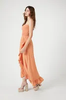 Women's High-Low Caged Dress in Coral Small