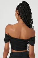 Women's Ruched Off-the-Shoulder Crop Top in Black Large