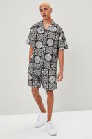 Men Ornate Print Linen-Blend Shirt in Black Small