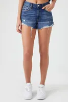 Women's Distressed Mid-Rise Denim Shorts Denim,