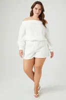 Women's Gauze Off-the-Shoulder Top in White, 3X