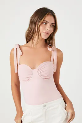 Women's Sweetheart Tie-Strap Bodysuit in Pale Mauve Medium