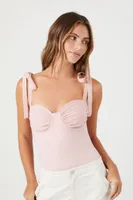 Women's Sweetheart Tie-Strap Bodysuit in Pale Mauve Medium