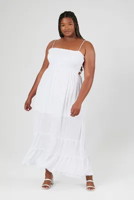 Women's Smocked Cutout Maxi Dress in White, 1X