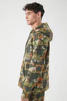 Men Abstract Print Drawstring Hoodie in Light Olive Large