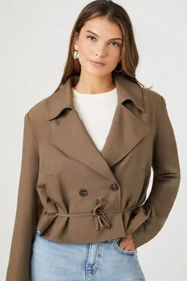 Women's Cropped Double-Breasted Jacket in Brown Large