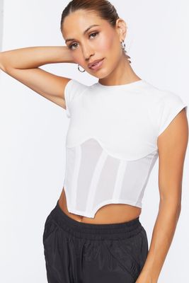 Women's Mesh Bustier Cropped T-Shirt in White Medium