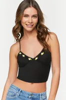 Women's Rose Applique Cropped Cami in Black Small