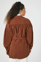 Women's Belted Corduroy Shacket in Brown Medium