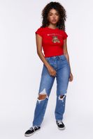 Women's Rhinestone Beary Chill Graphic T-Shirt in Red Large