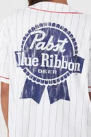 Women's Pabst Blue Ribbon Baseball Jersey Top in White, XS