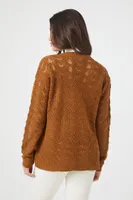 Women's Pointelle Knit Cardigan Sweater in Brown Medium