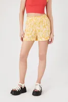 Women's Tropical Leaf Pull-On Shorts in Yellow Medium