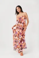 Women's Abstract Print Maxi Dress in Purple, XS