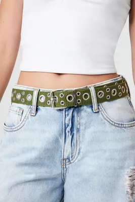 Grosgrain Grommet Hip Belt in Olive/Silver, XS/S