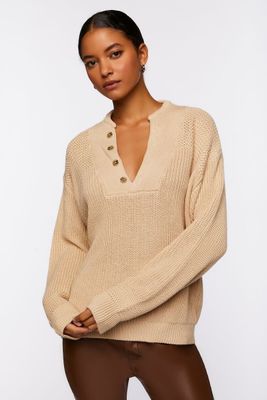 Women's Half-Button Drop-Sleeve Sweater Beige