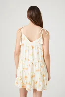 Women's Floral Print Tassel Mini Dress in Ivory Medium