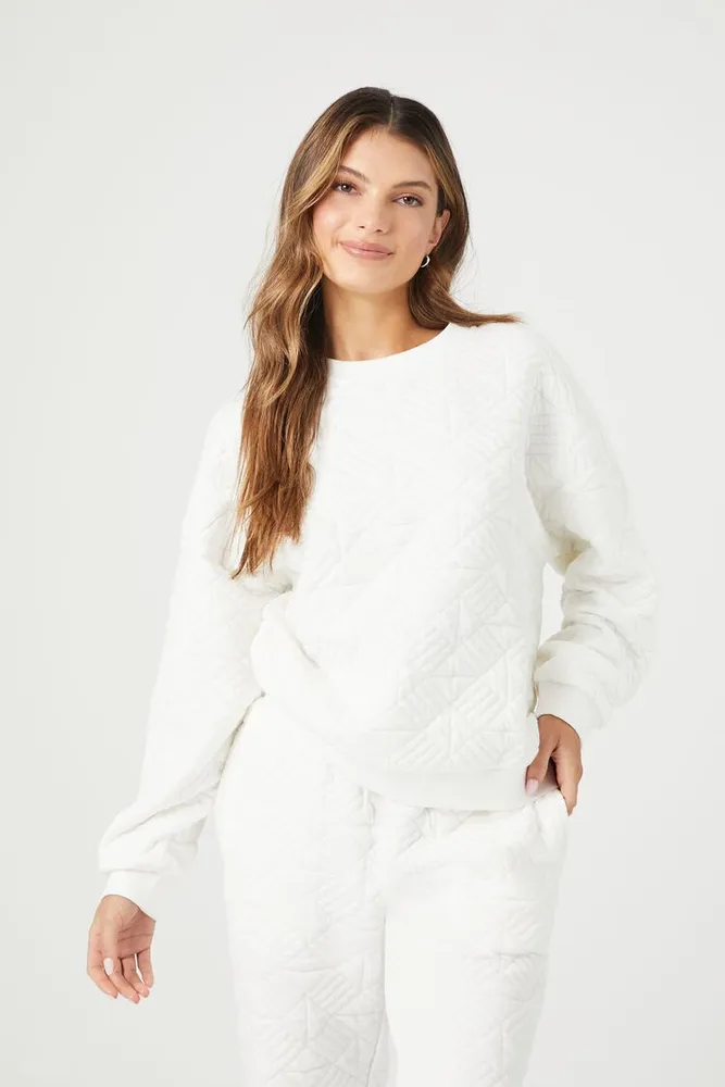 Women's Geo Quilted Jacquard Pullover in White Large