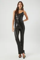 Women's Sequin Cami Flare Jumpsuit in Black Large