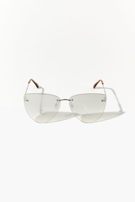 Cat-Eye Tinted Sunglasses in Silver/Silver