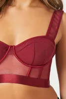 Women's Mesh Polka Dot Underwire Bra in Burgundy Medium