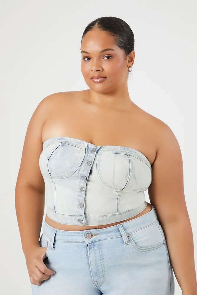 Women's Denim Tube Top in Light Denim, 3X