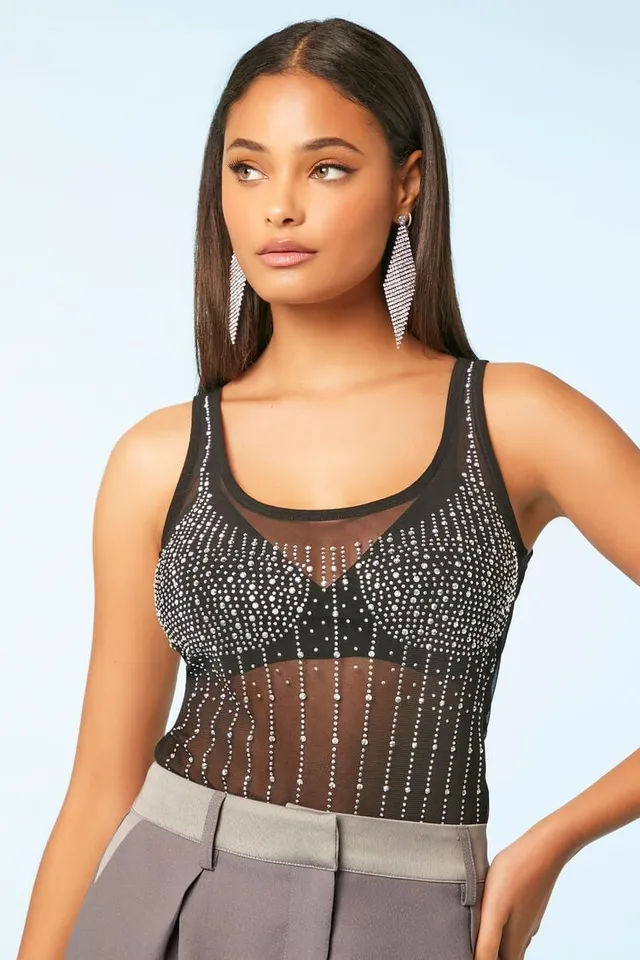 GUESS Women's Ribbed Triangle-Bling Tank Top - Macy's