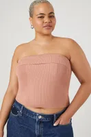 Women's Sweater-Knit Tube Top in Almond, 0X